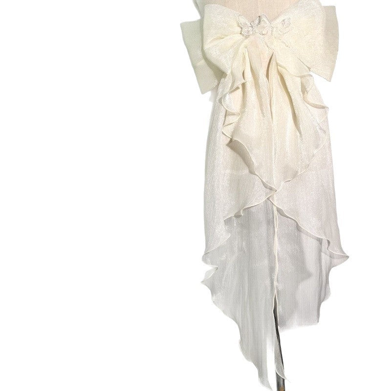 WHITE SHIMMER ORGANZA BOW BRIDAL WAIST SASH