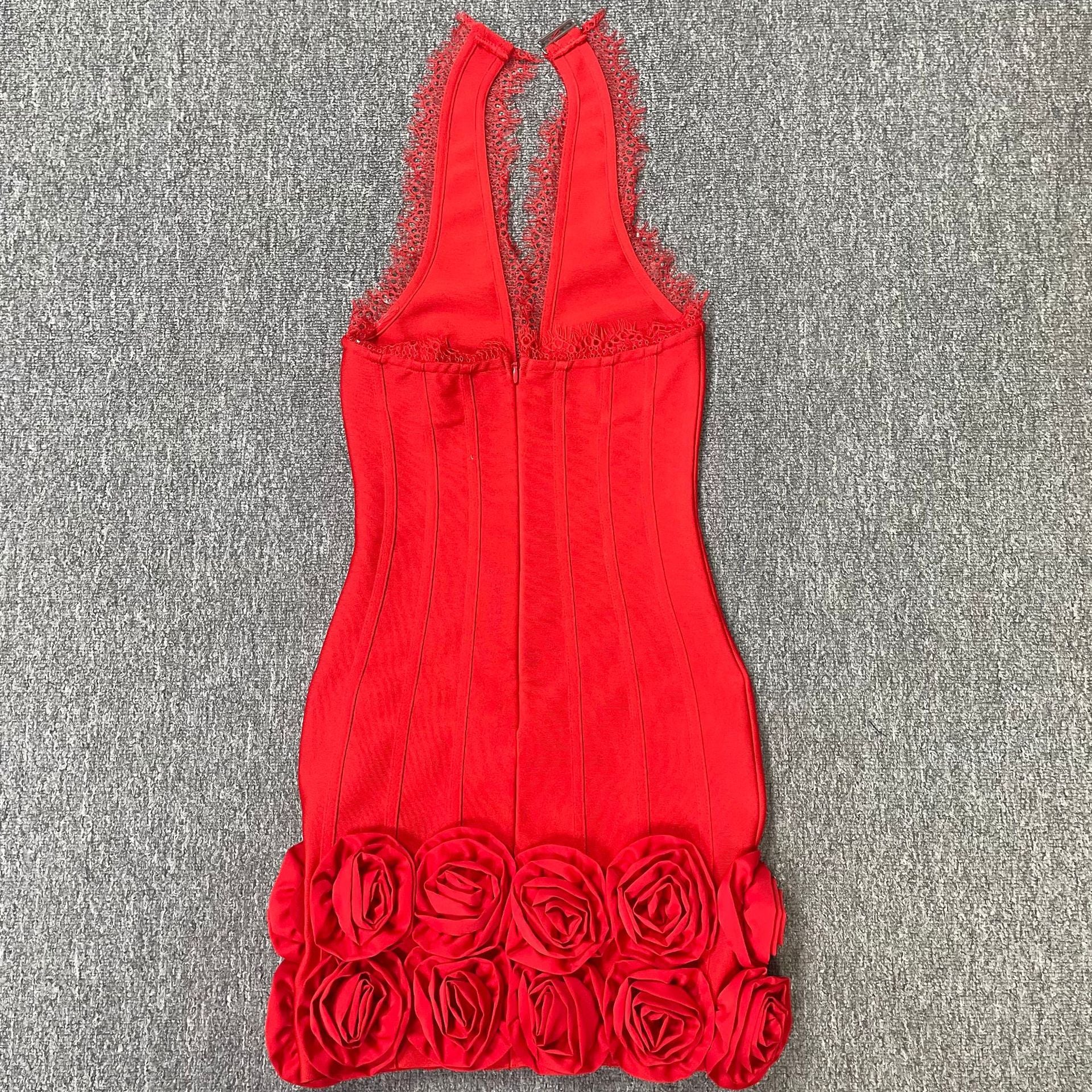 RED HALTER BANDAGE MINI DRESS FOR PARTY