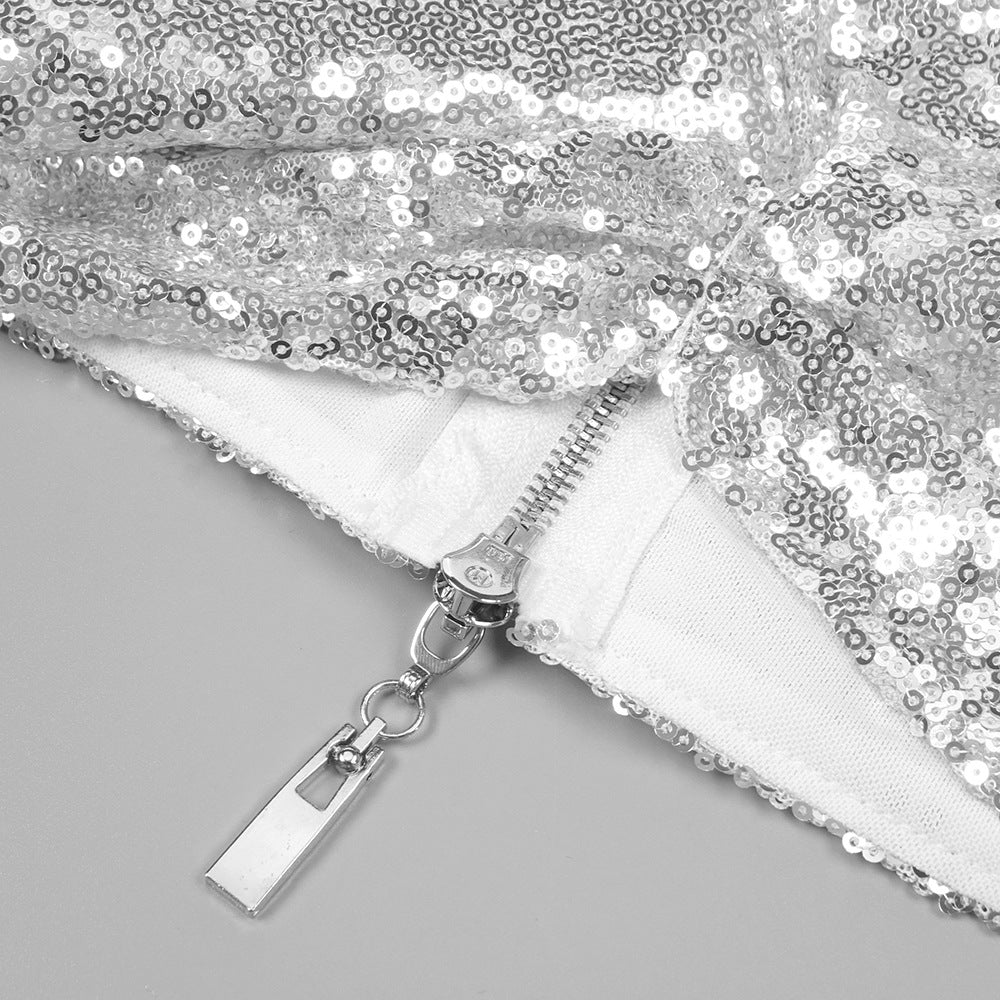 SILVER CROP TOP DRAPE SKIRT SET – PARTY OUTFIT