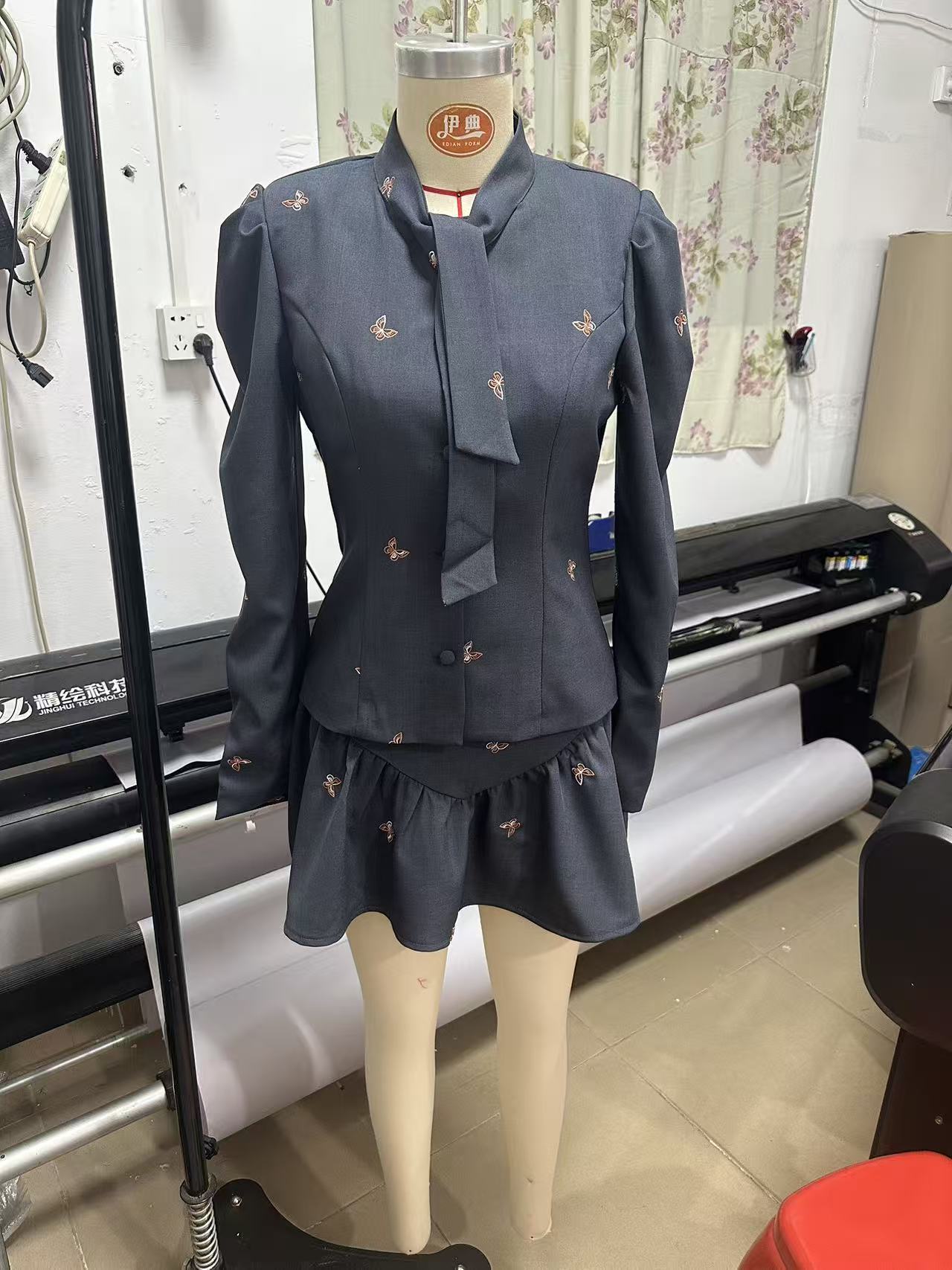 ADORA GREY BUTTERFLY BLAZER MINI SKIRT SET