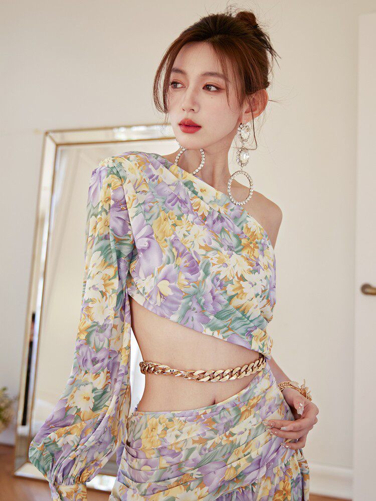 DOLORES OFF-SHOULDER FRENCH PRINT MINI DRESS