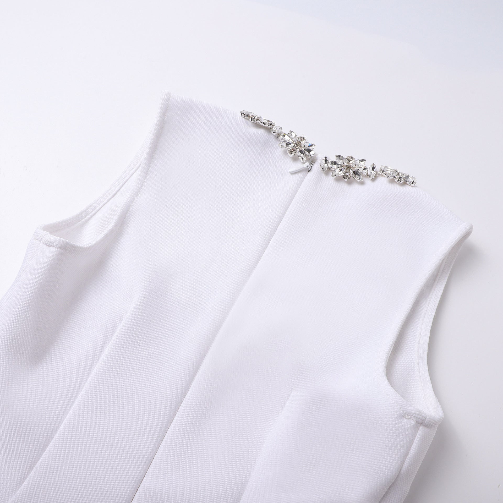ANILA SQUARE NECK CRYSTAL MINI DRESS WHITE