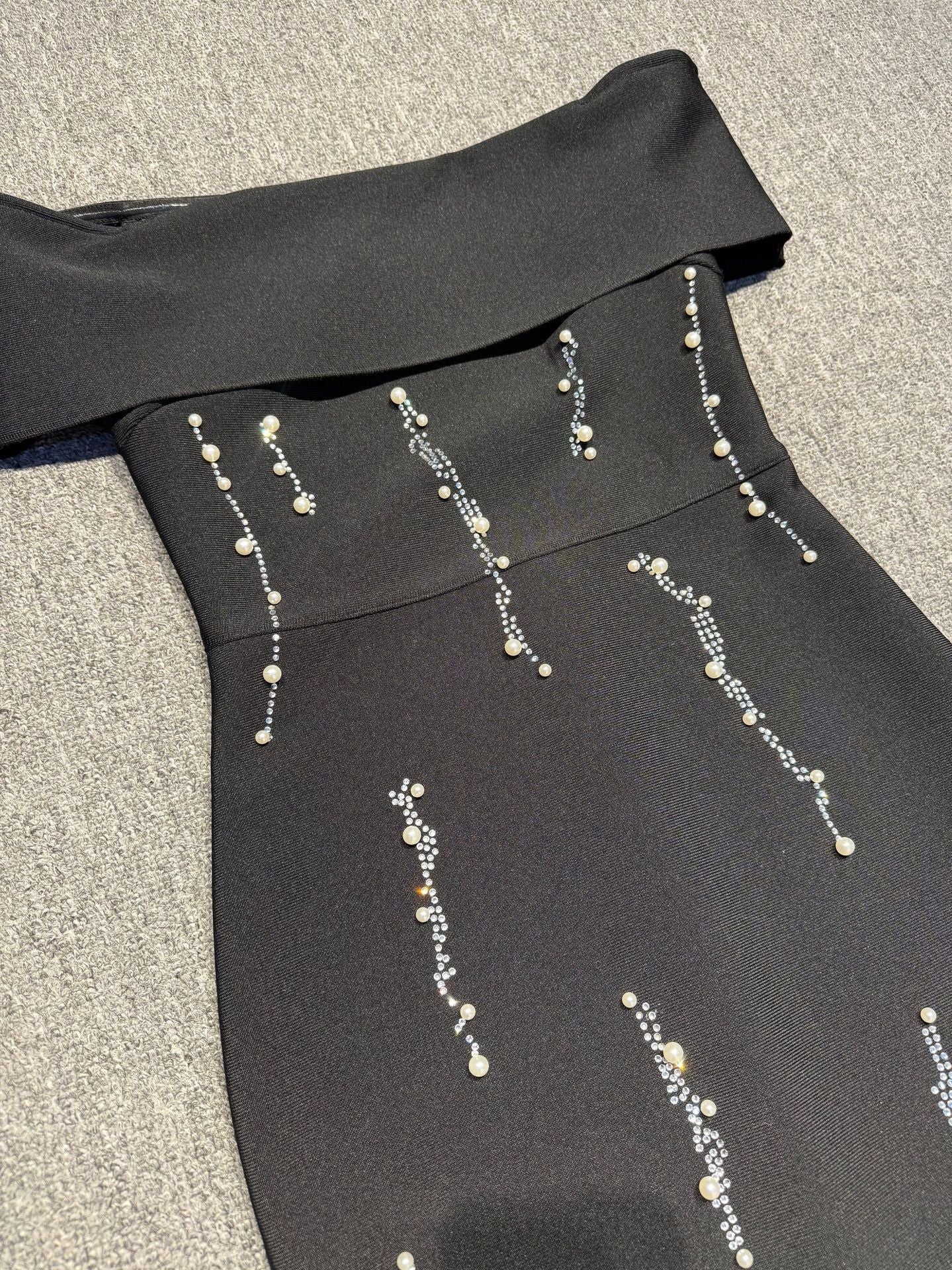LAUREL OFF-SHOULDER RHINESTONE MAXI DRESS BLACK