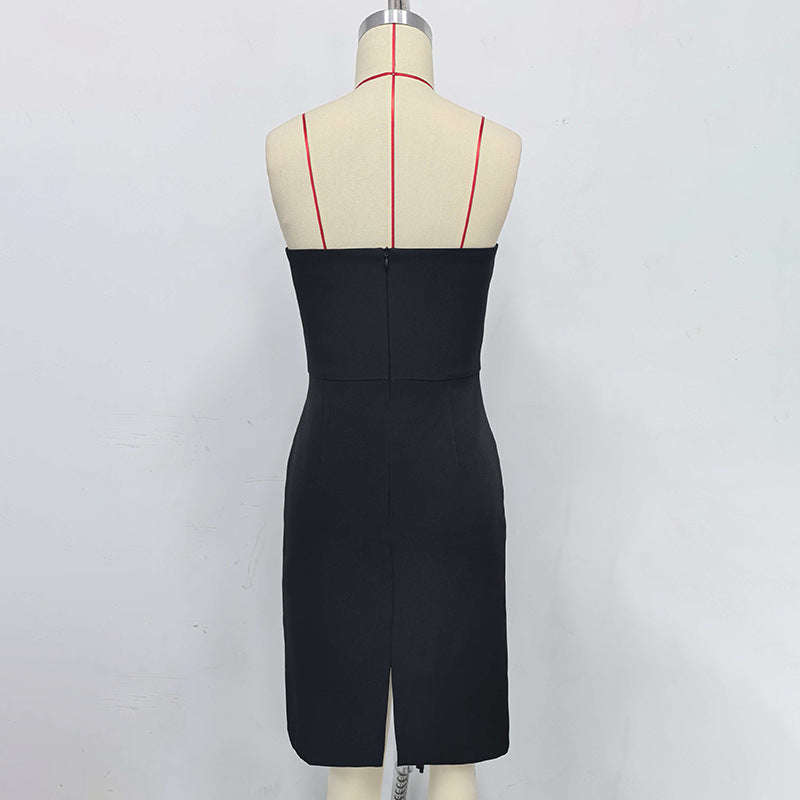 Y2K SKELETON TASSEL BUSTIER MINI DRESS BLACK