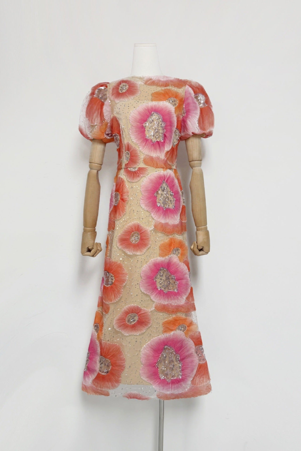 LYDIA PUFF SLEEVE FLORAL MIDI DRESS PINK