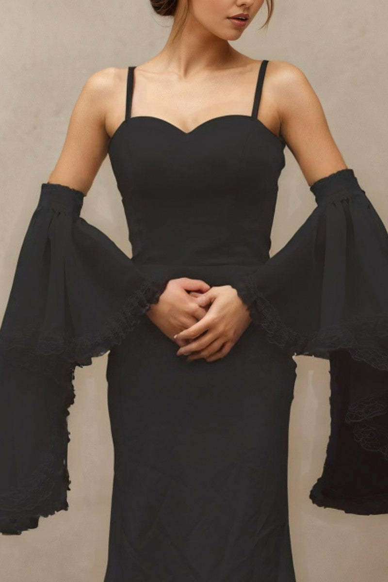 DOUBLE LAYER LACE BELL SLEEVES DETACHABLE CHIFFON TOP
