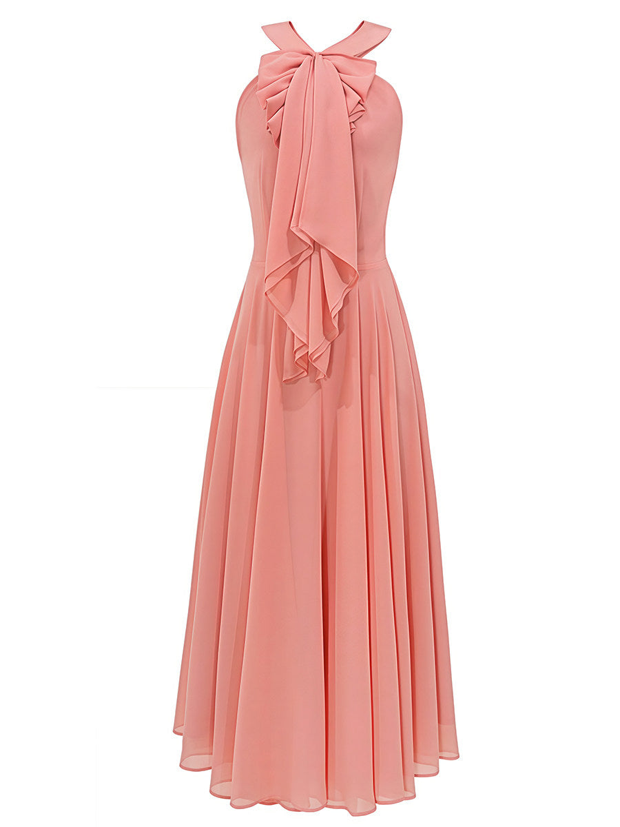 PINK HALTER MIDI DRESS FOR PARTY