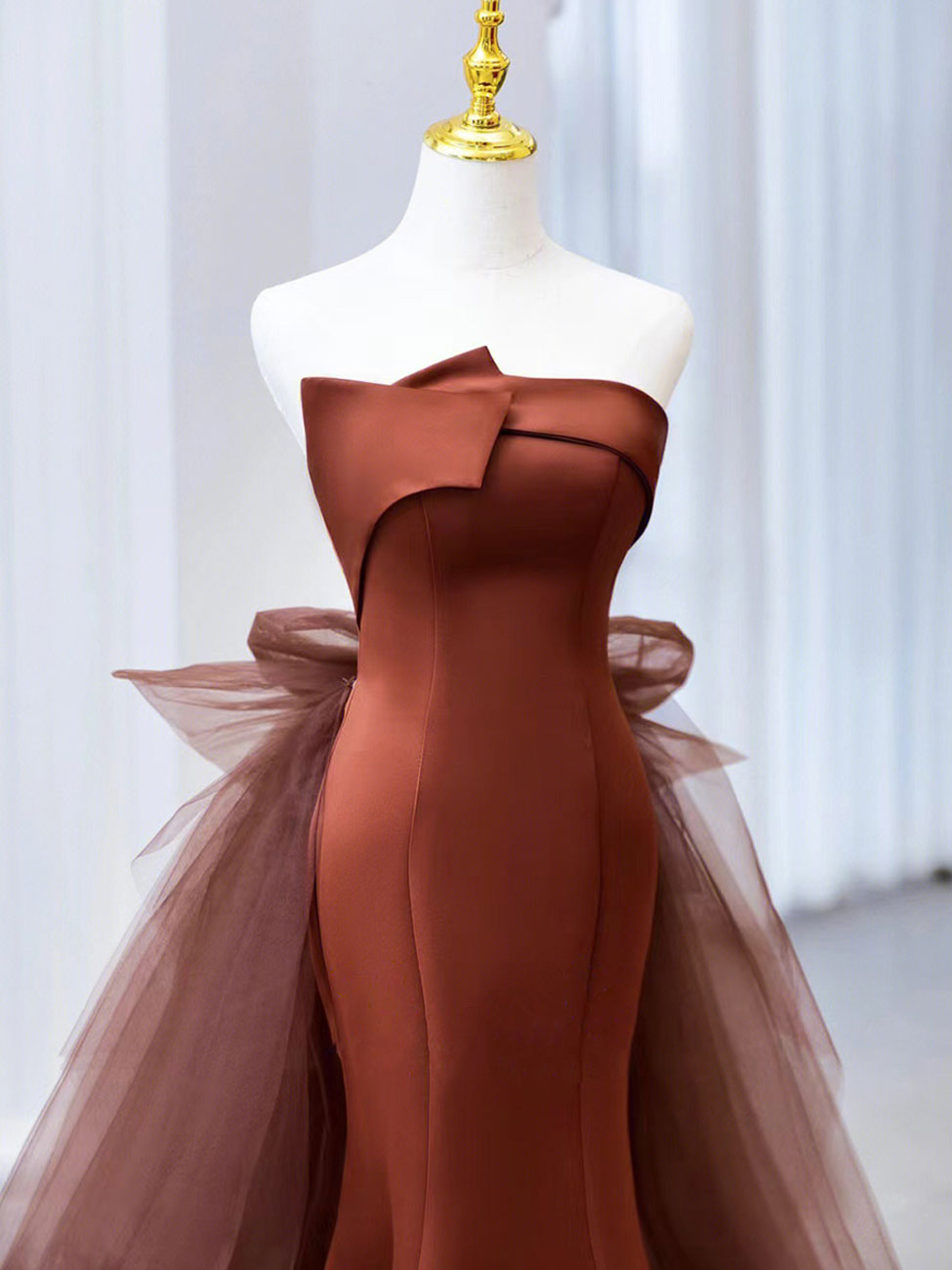 MERMAID TULLE SATIN LONG PROM GOWN