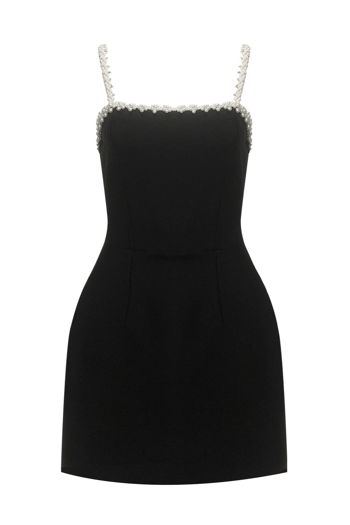 PEARL STRAP MINI DRESS, BLACK COCKTAIL