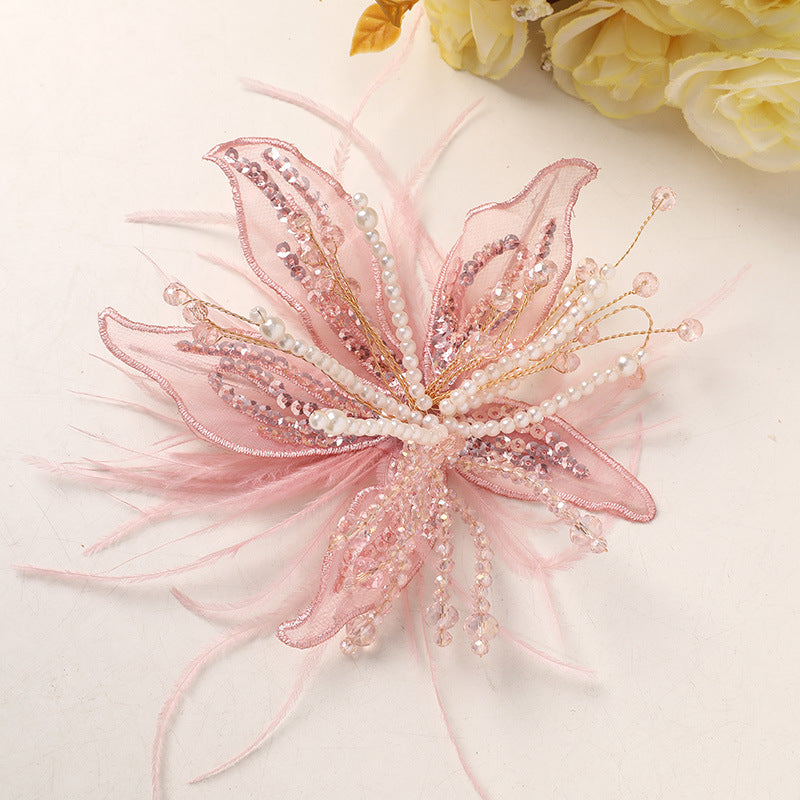 WHITE LACE PEARL CRYSTAL FLOWER HEADWEAR WEDDING CLAW CLIP