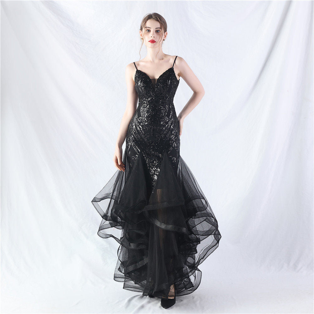 SEQUIN TULLE MAXI DRESS FOR WEDDING GUEST