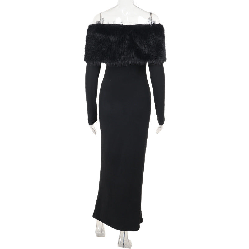 SUSIE FURRY BODYCON MIDI DRESS BLACK PARTY