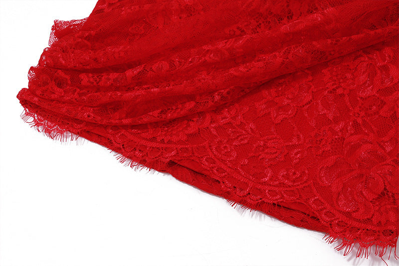 RED STRAPLESS LACE CORSET TUBE MINI DRESS FOR PARTY