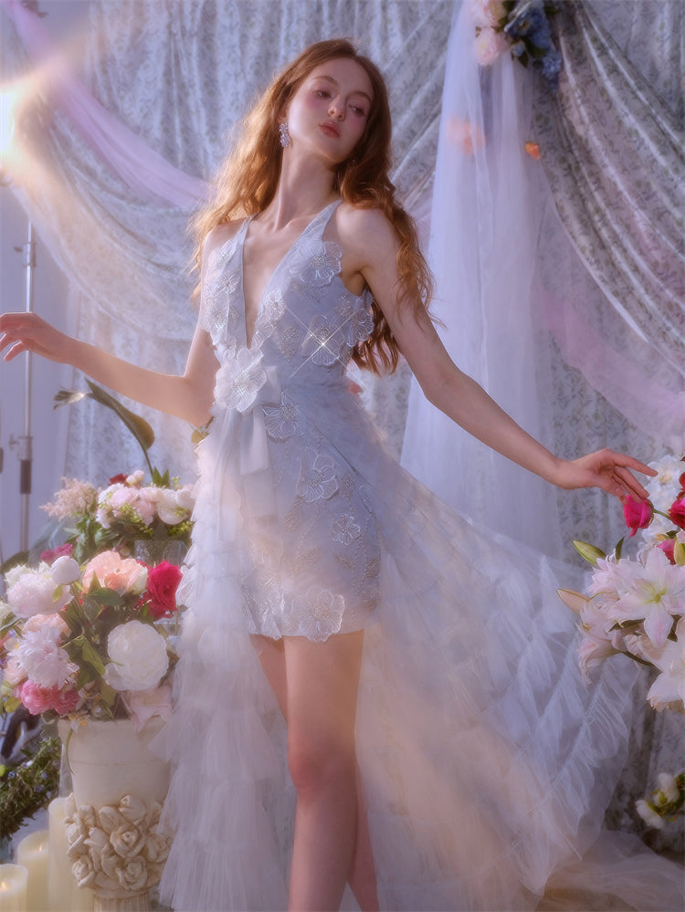 VIVI LIGHT BLUE SLEEVELESS CHIFFON BANQUET GOWN