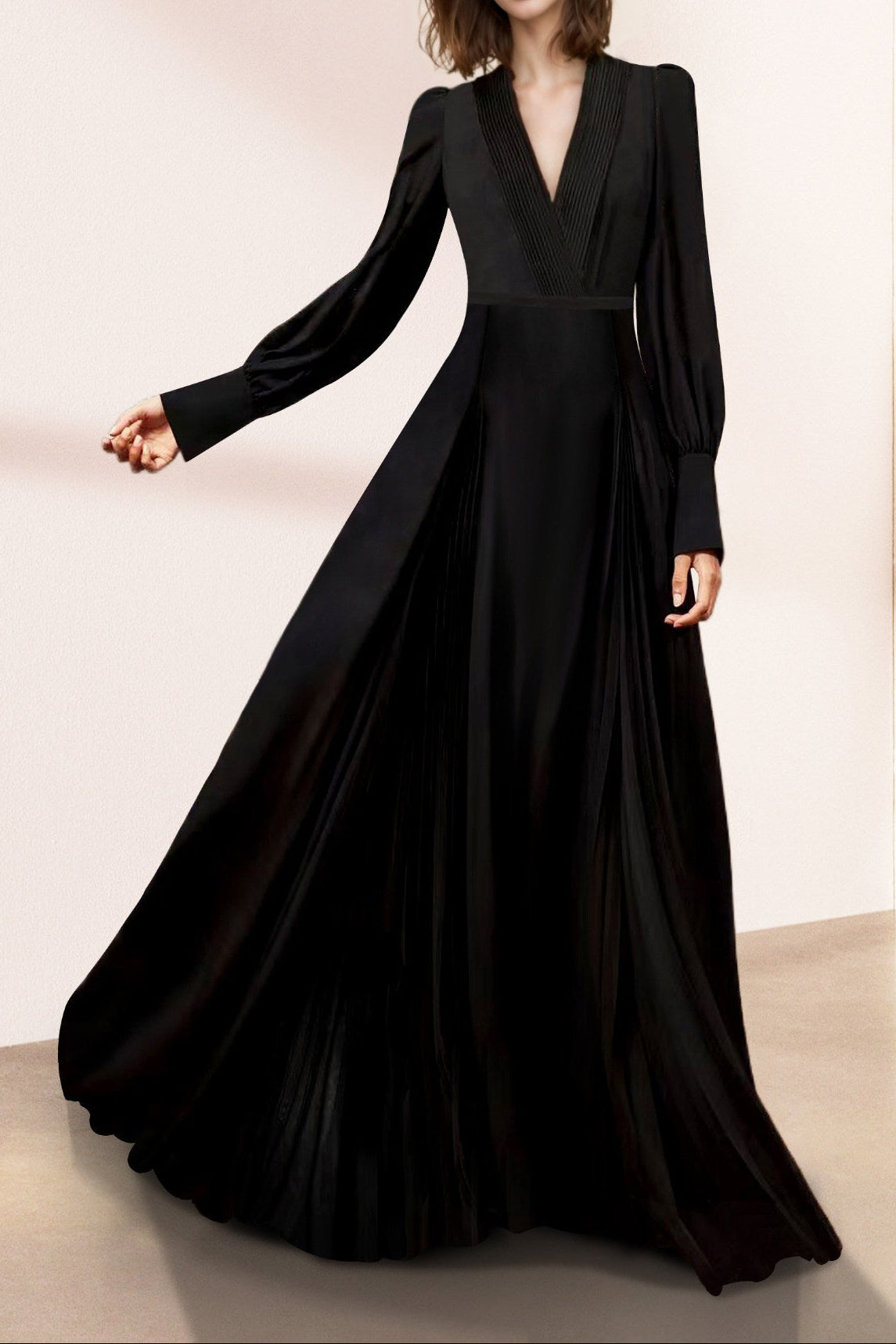 O1CN01tKAvvw1SvZdscXG7K_crop_247_0_1479_1973___277952309 BLACK V-NECK MAXI DRESS, LONG SLEEVES, WEDDING GUEST