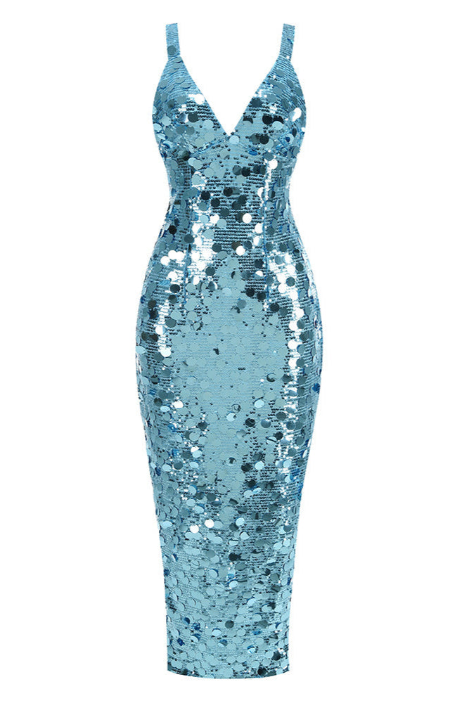 CARLIN SEQUIN STRAPLESS MAXI DRESS BLUE