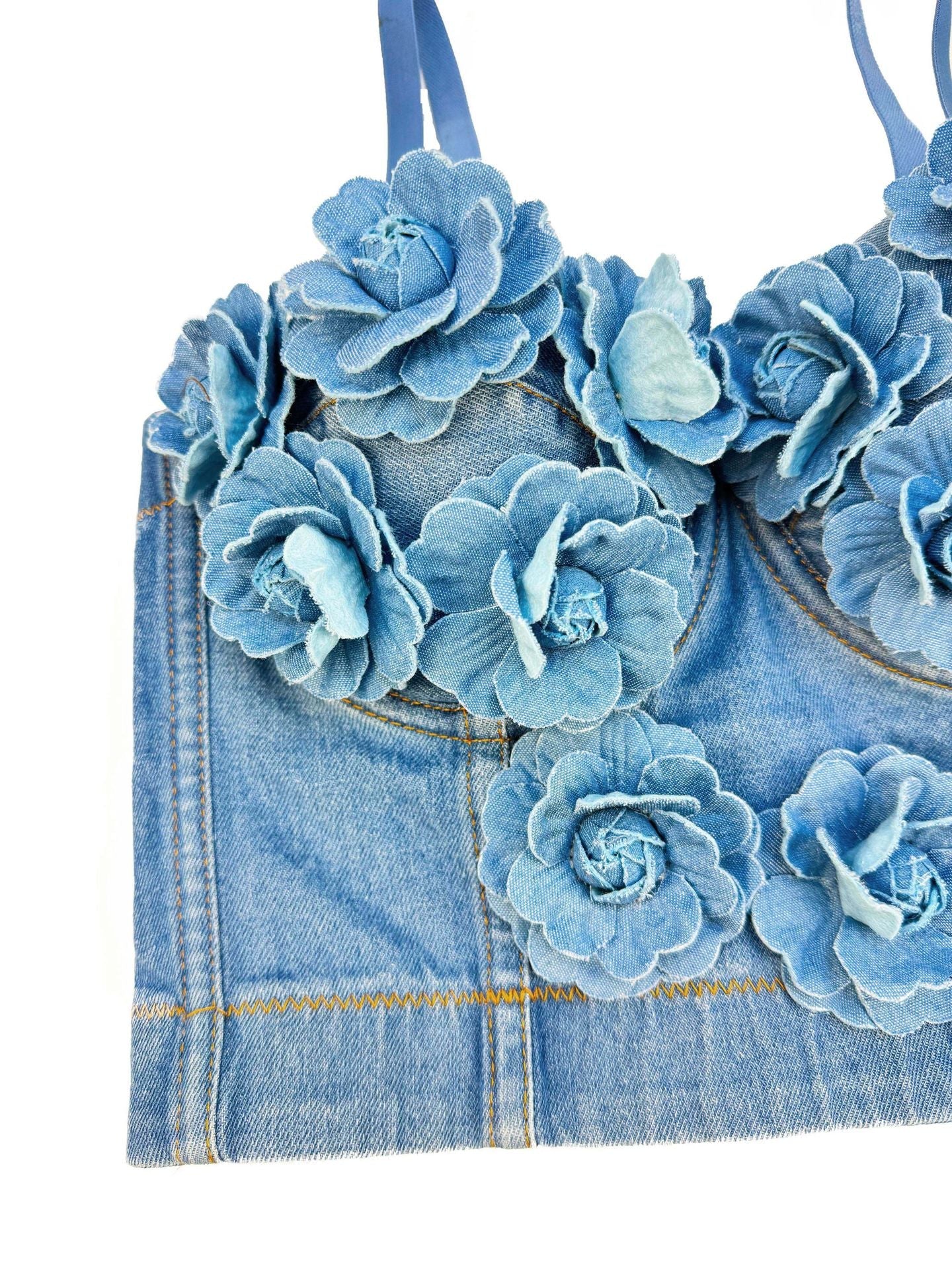 DENIM ROSES TOP FOR PARTY NIGHT