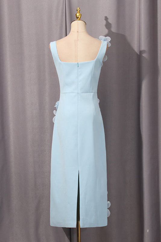 SABRINA 3D FLOWER MIDI DRESS BLUE WEDDING GUEST