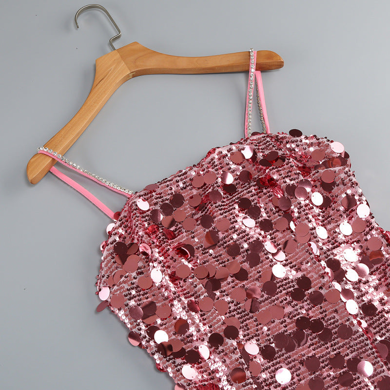 VIRGINIA PINK SEQUIN STRAPPY MINI DRESS PARTY