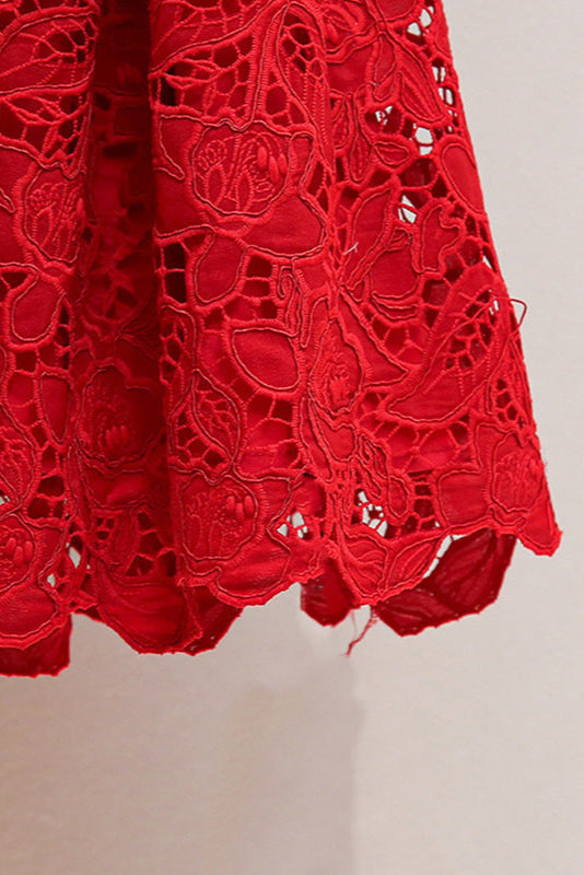 BURGUNDY LACE COLLAR MINI DRESS FOR PARTY