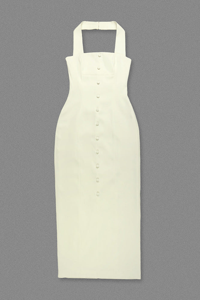 ALMOND WOVEN HALTER MAXI DRESS FOR SUMMER