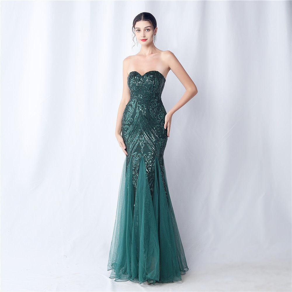 SPARKLE STRAPLESS TULLE MAXI DRESS FOR FORMAL EVENTS