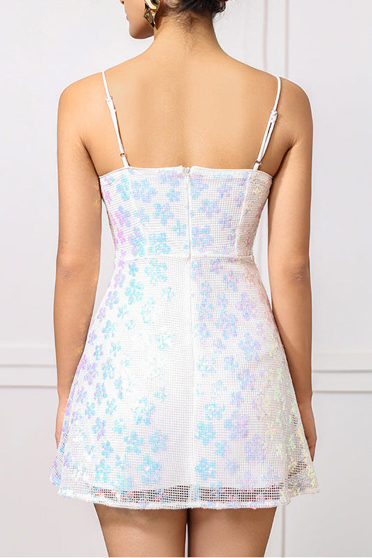 GABRIELLE WHITE GRADIENT SEQUIN MINI DRESS