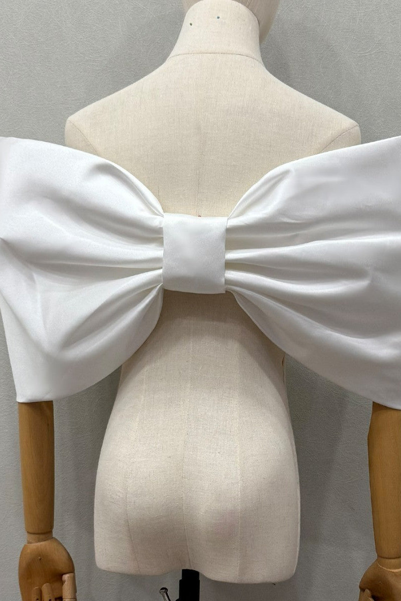 OVERSIZED SATIN WHITE BOW BRIDAL SHOULDER PIECE