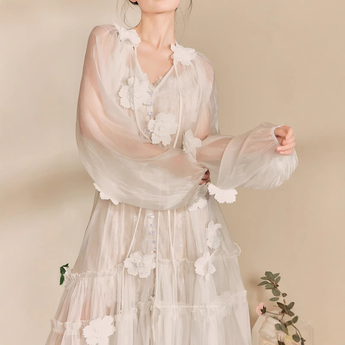 3D FLORAL LACE-UP MAXI DRESS, BOHO WEDDING GUEST