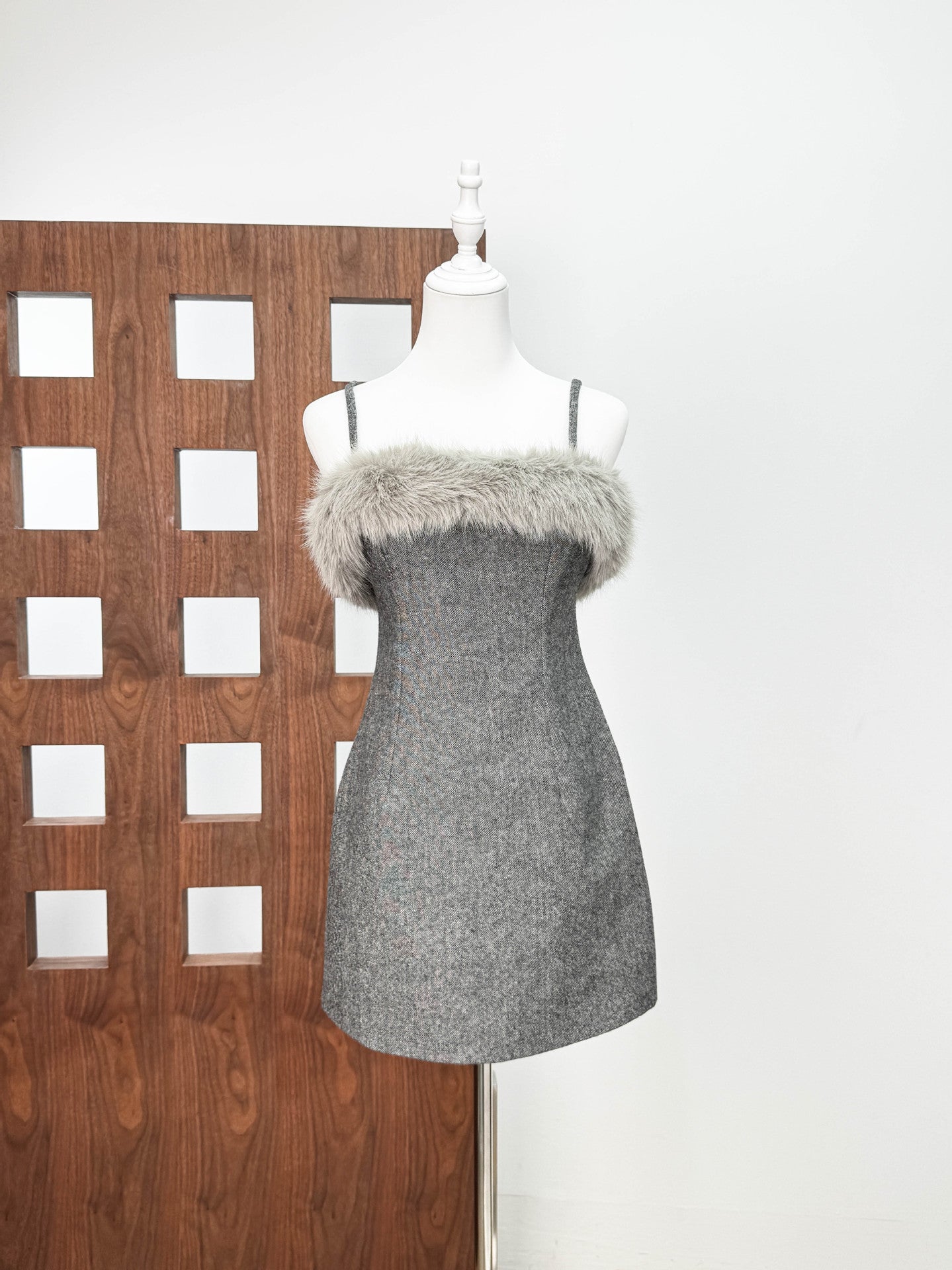 VICTORIA GREY FAUX FUR MINI DRESS FOR PARTY