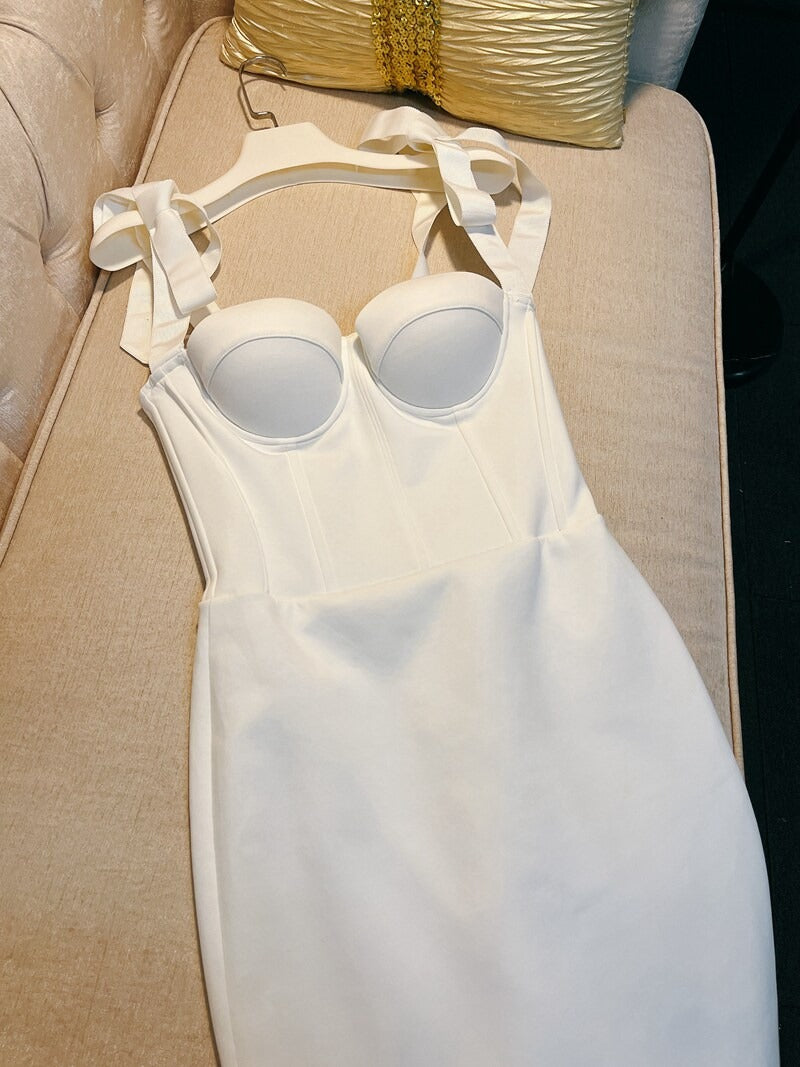 SEXY WHITE BANDAGE BODYCON DRESS - STRAPPY NIGHT OUT