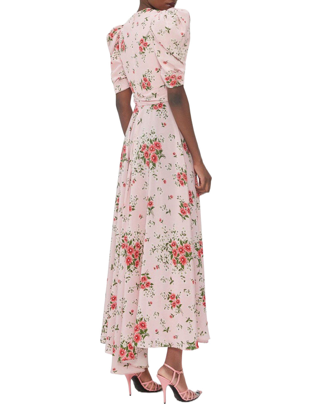 PINK FLORAL V-NECK MAXI DRESS FOR WEDDING