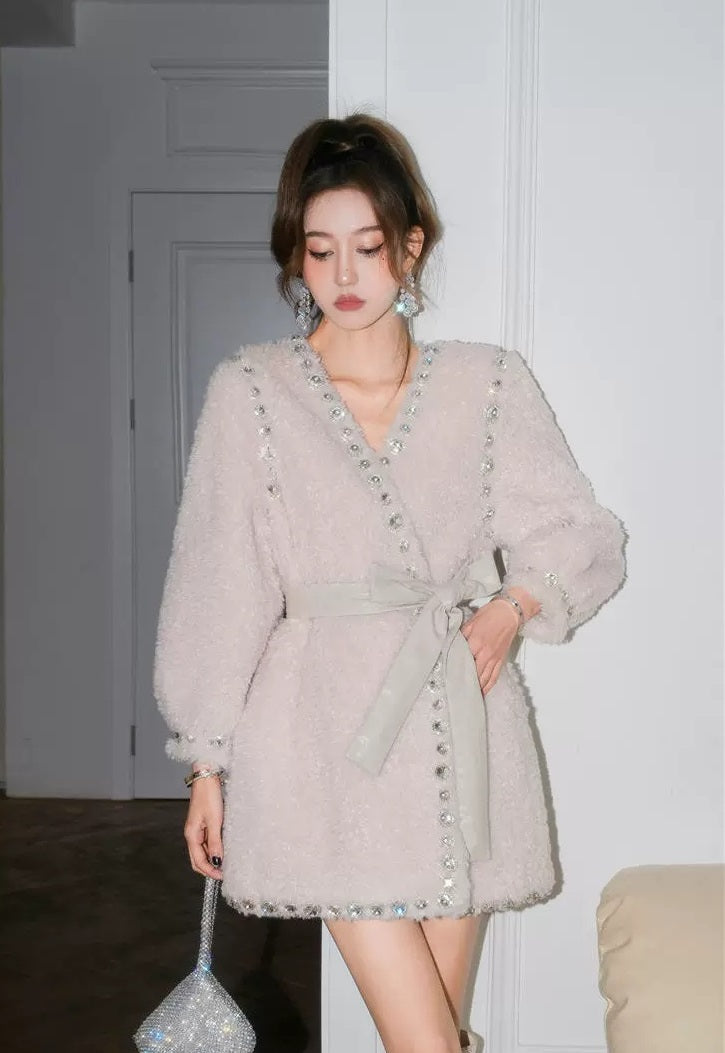 JOY V-NECK DIAMOND STUD COAT, LONG SLEEVE