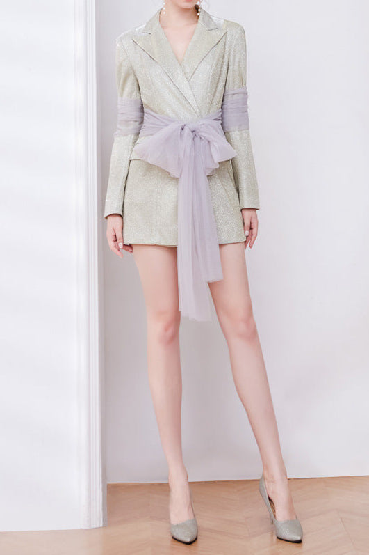 JANICE GLITTER RIBBON BLAZER DRESS, CHAMPAGNE