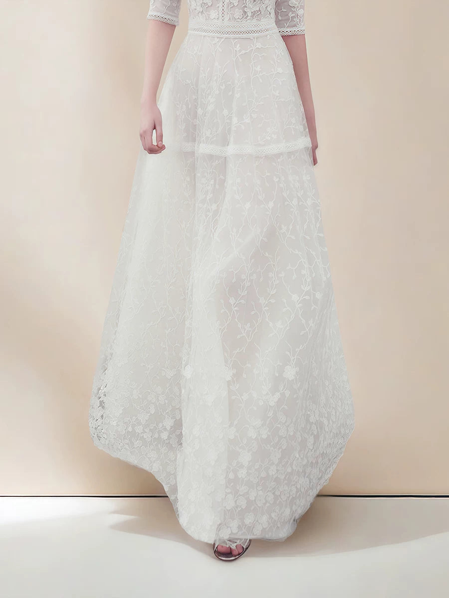WHITE LACE SHORT MIDI DRESS FOR WEDDING GUEST