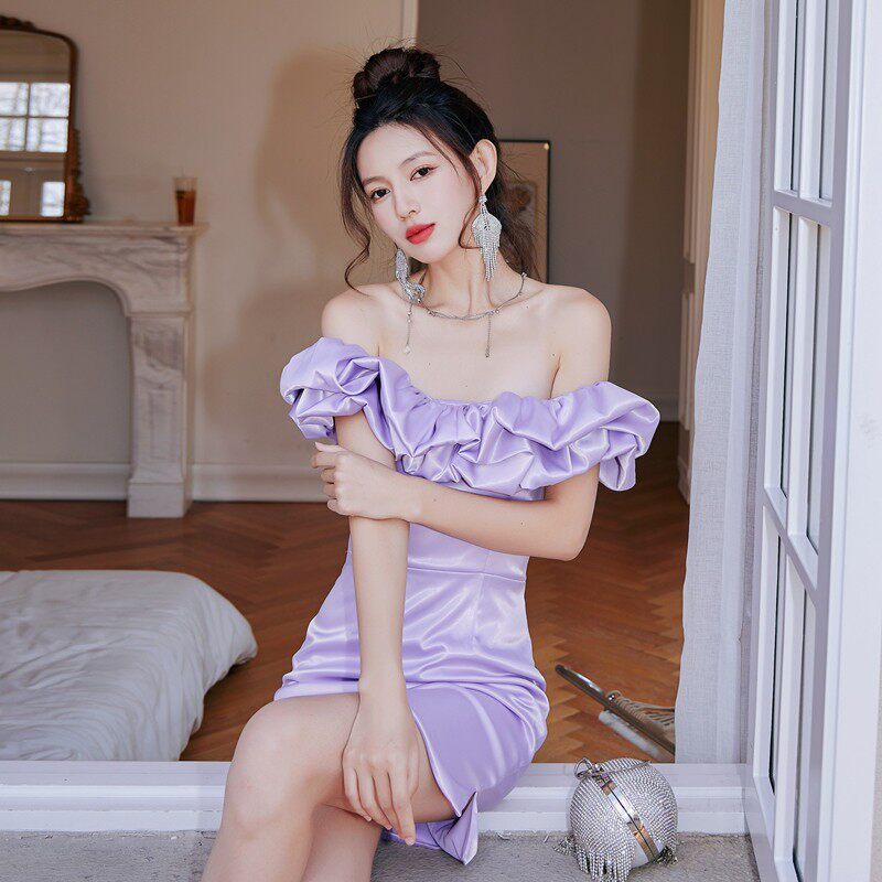 DOLORES RUFFLE STRAPLESS MINI DRESS PURPLE PARTY