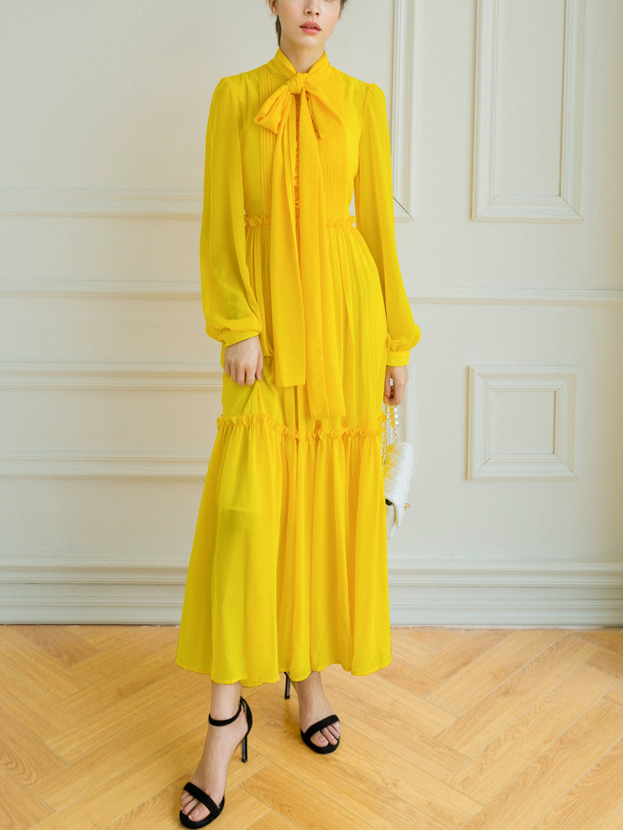YELLOW SWING DRESS LONG SLEEVE CASUAL OCCASION