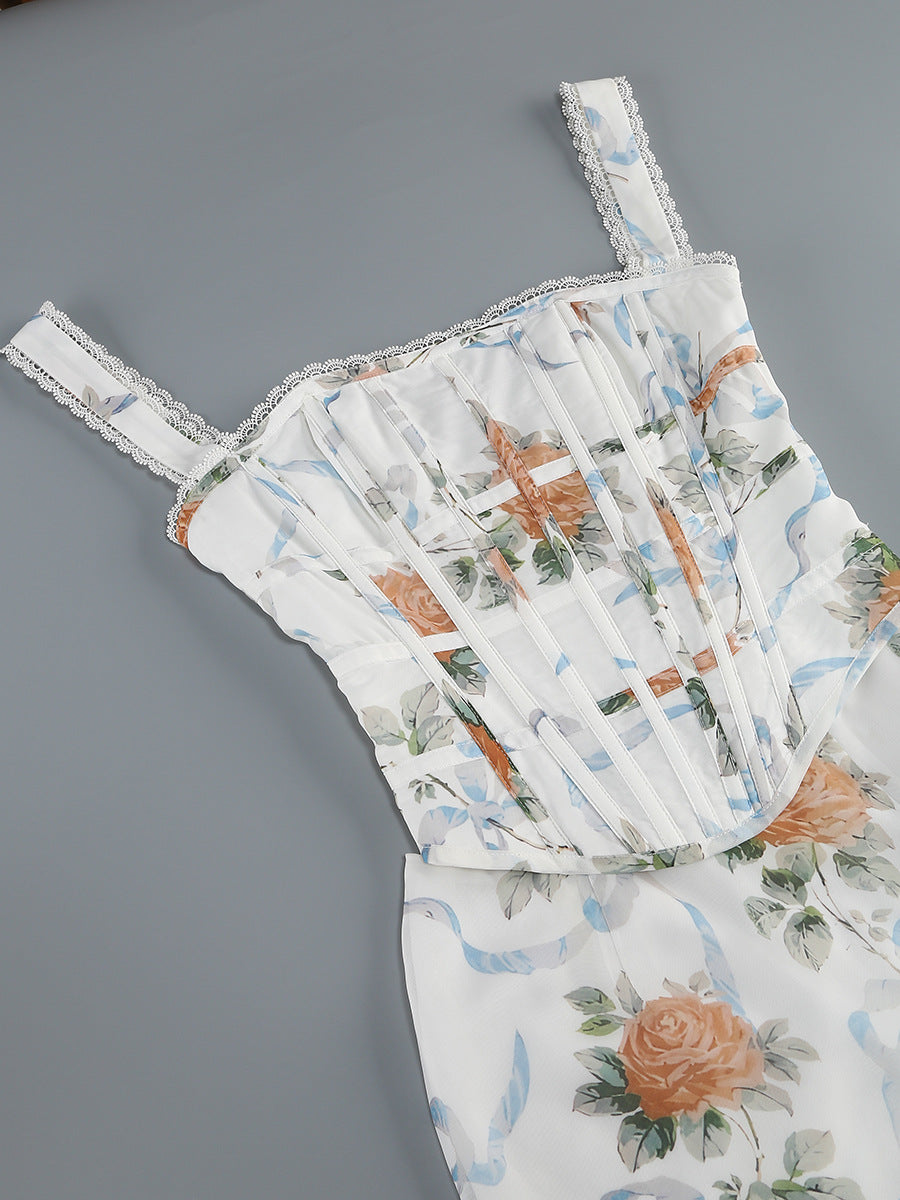 PHOENIX WHITE FLORAL CORSET MAXI DRESS