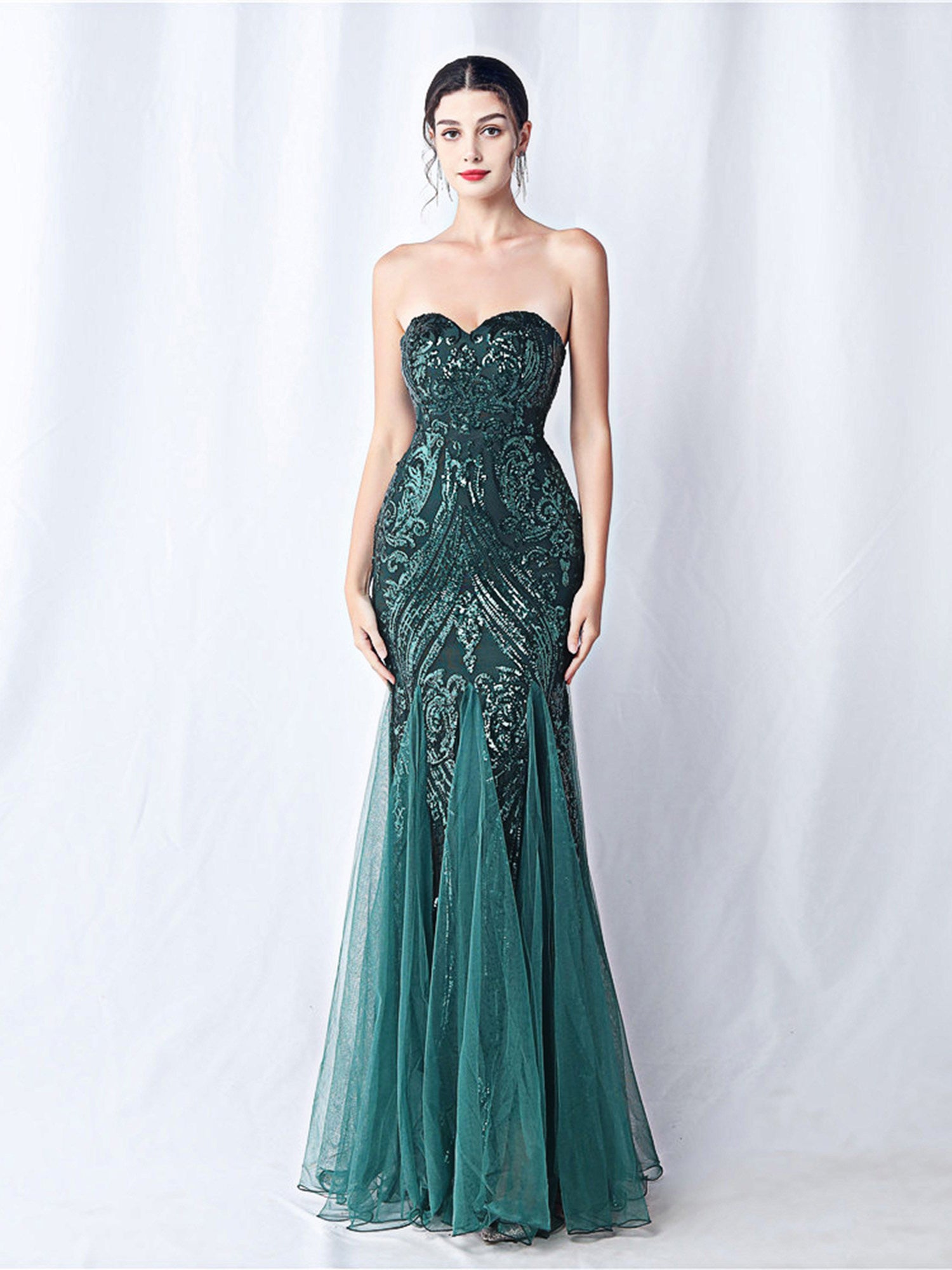 SPARKLE STRAPLESS TULLE MAXI DRESS FOR FORMAL EVENTS