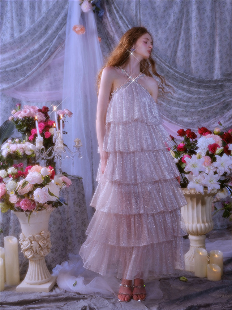MERA SLEEVELESS DIAMOND CAKE EVENING DRESS