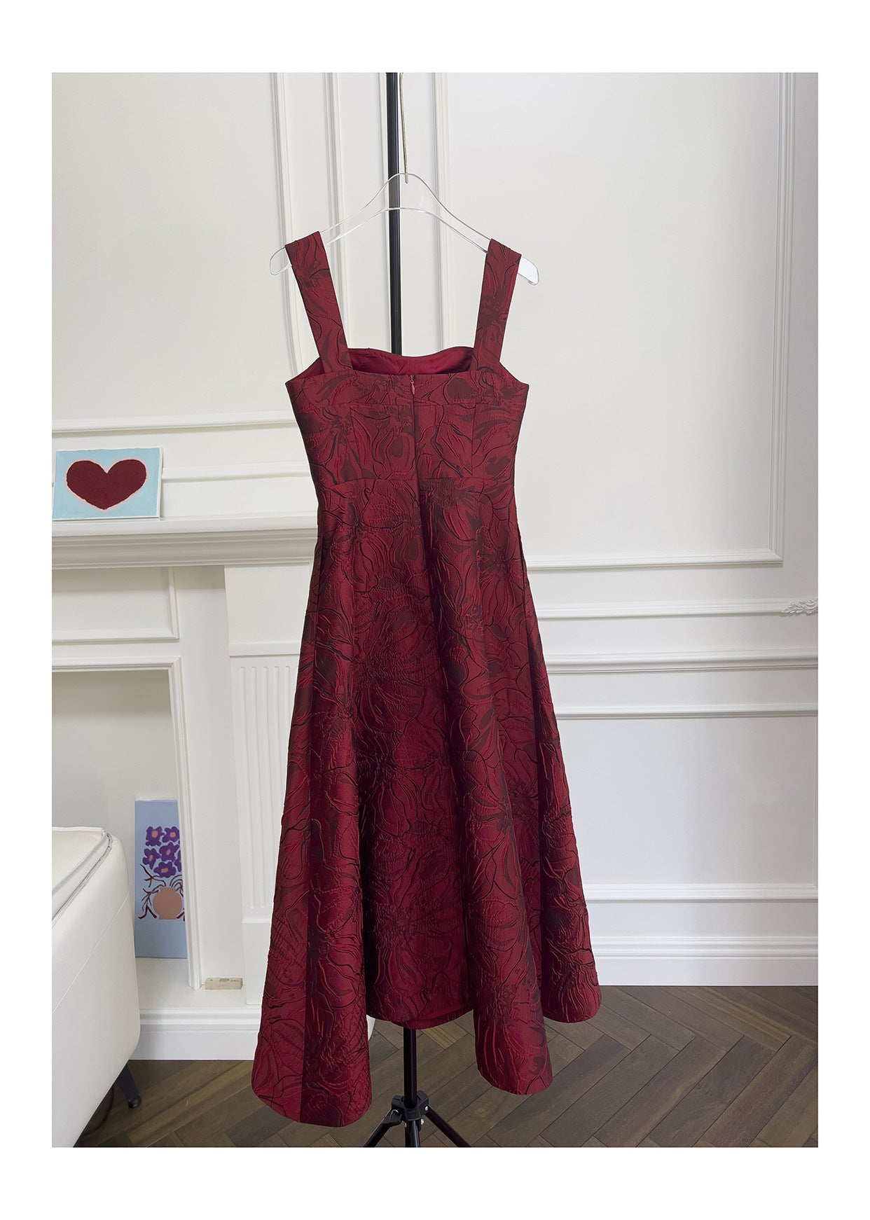 BURGUNDY JACQUARD CAMI MIDI DRESS FOR EVENTS