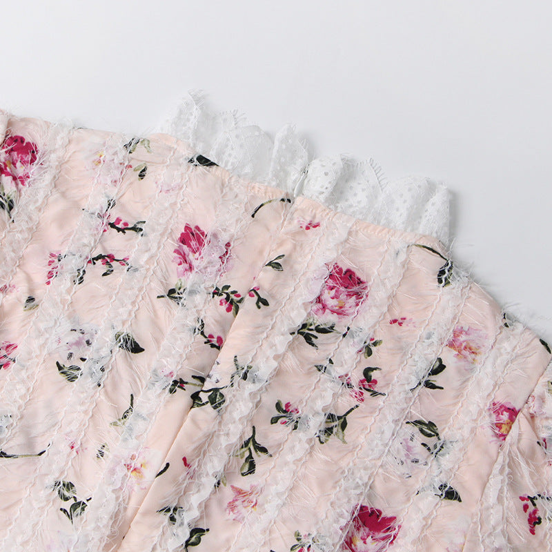 SEBASTIANE WHITE LACE-TRIM FLORAL MIDI DRESS