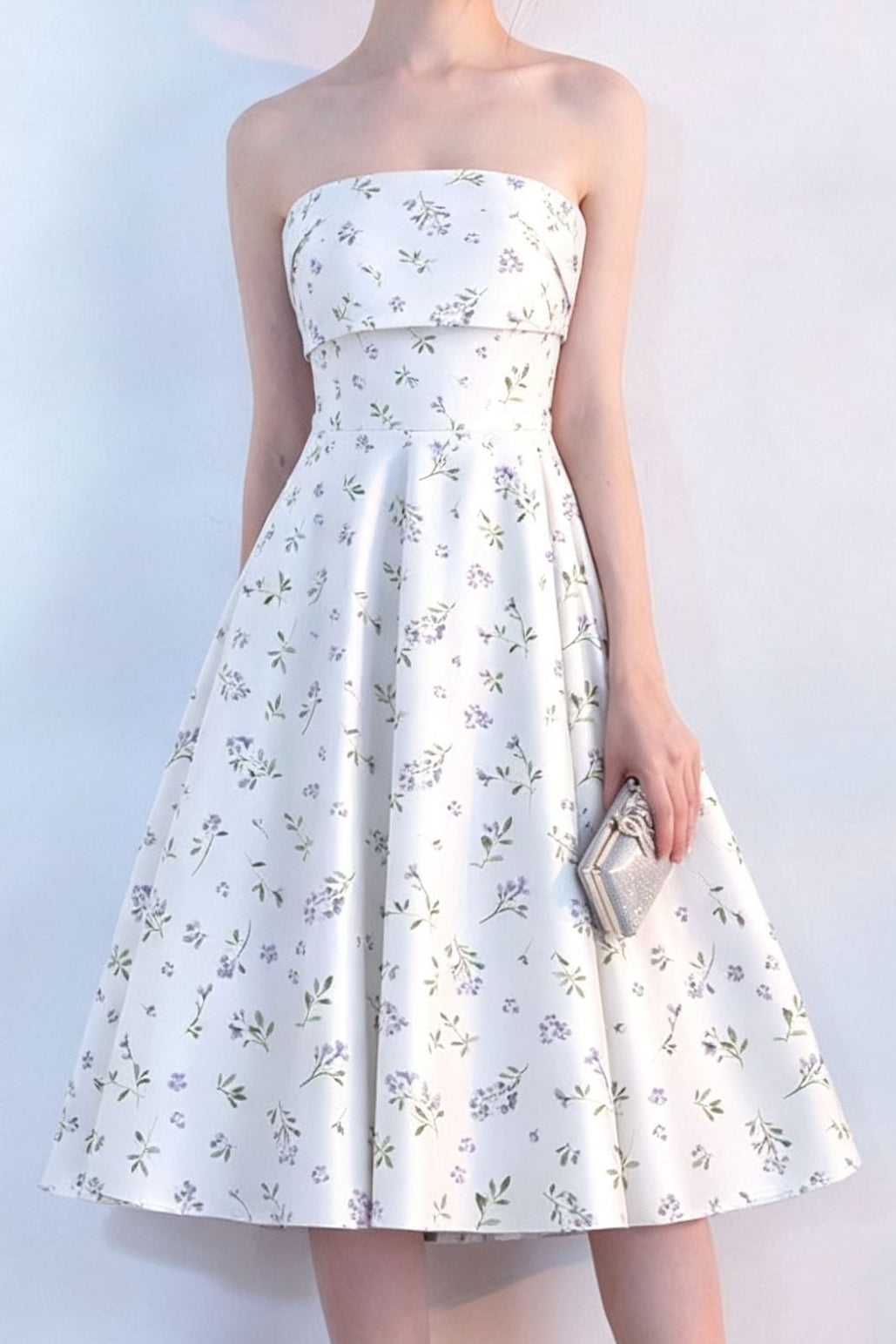 FLORAL STRAPLESS MIDI DRESS FOR PARTY