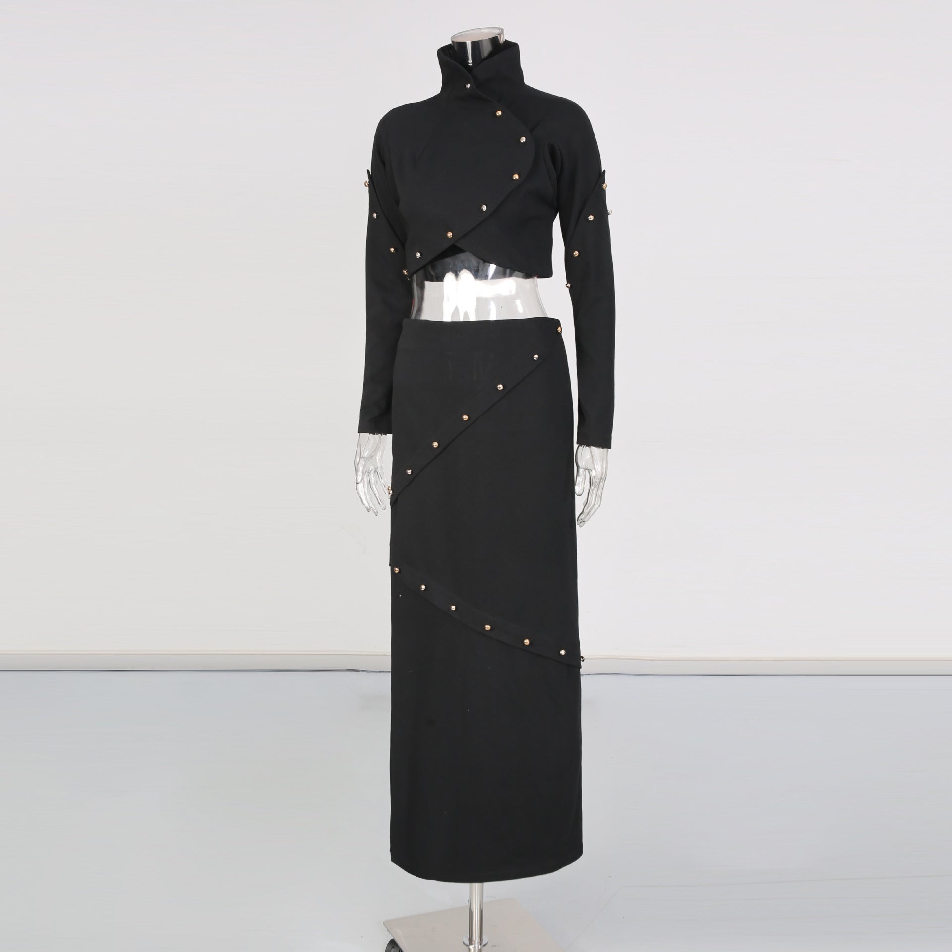 BUTTON-EMBELLISHED COTTON-JERSEY MAXI SKIRT SUIT
