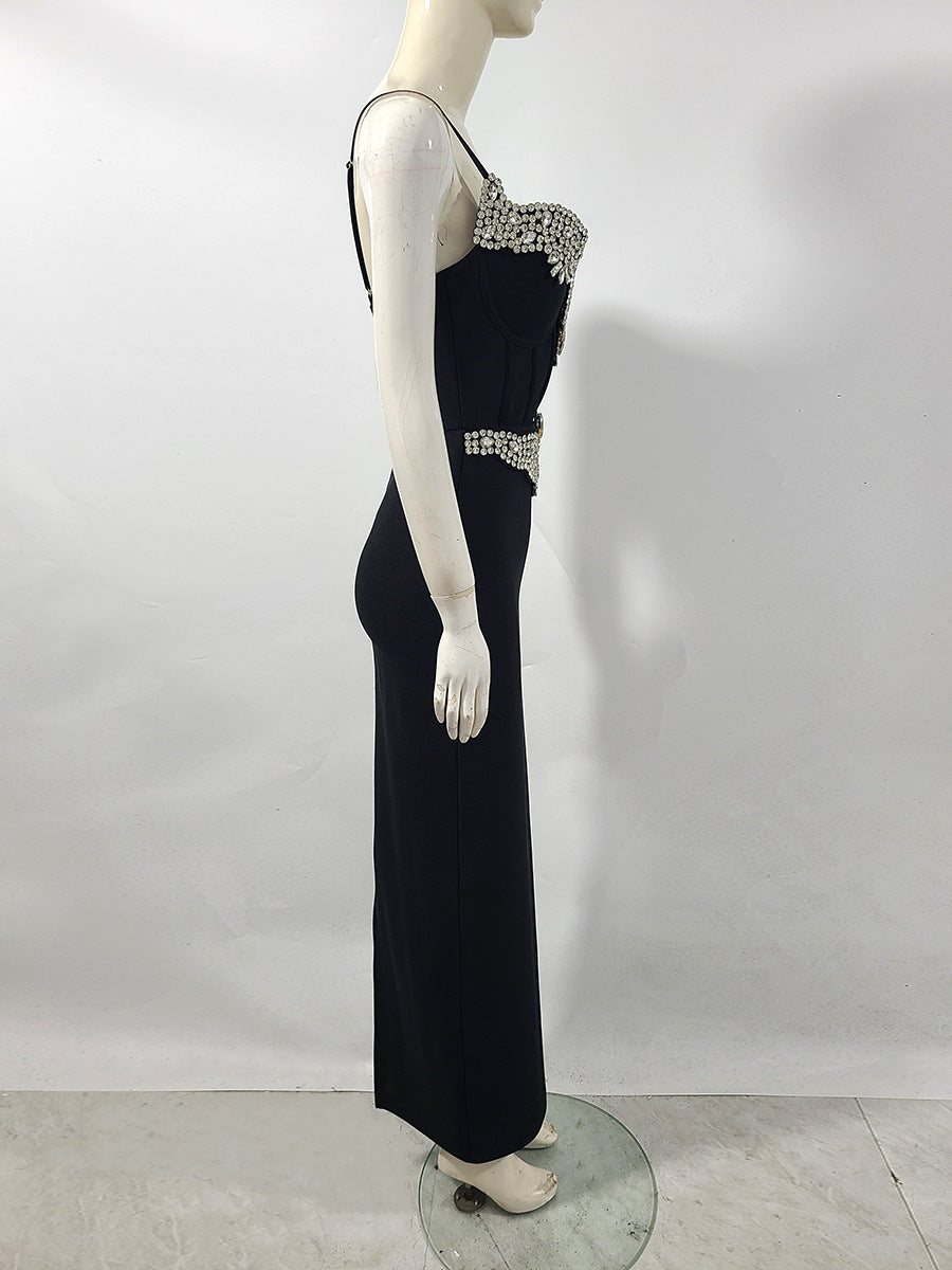 RITA RHINESTONE BANDAGE MAXI DRESS BLACK