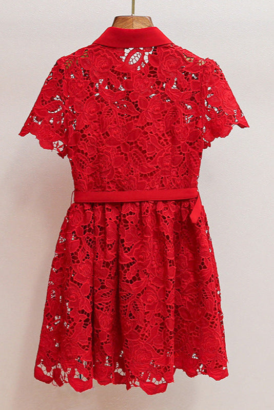 BURGUNDY LACE COLLAR MINI DRESS FOR PARTY