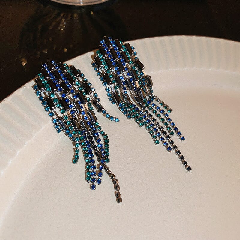RHINESTONE FRINGE DROP EARRINGS FOR PARTY