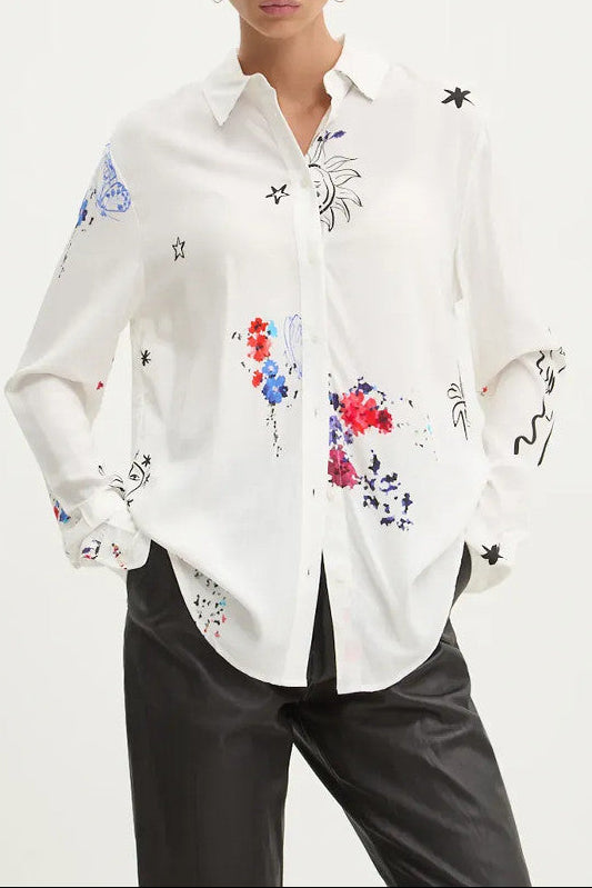 WHITE STAR PRINT OVERSIZED SHIRT FOR CASUAL