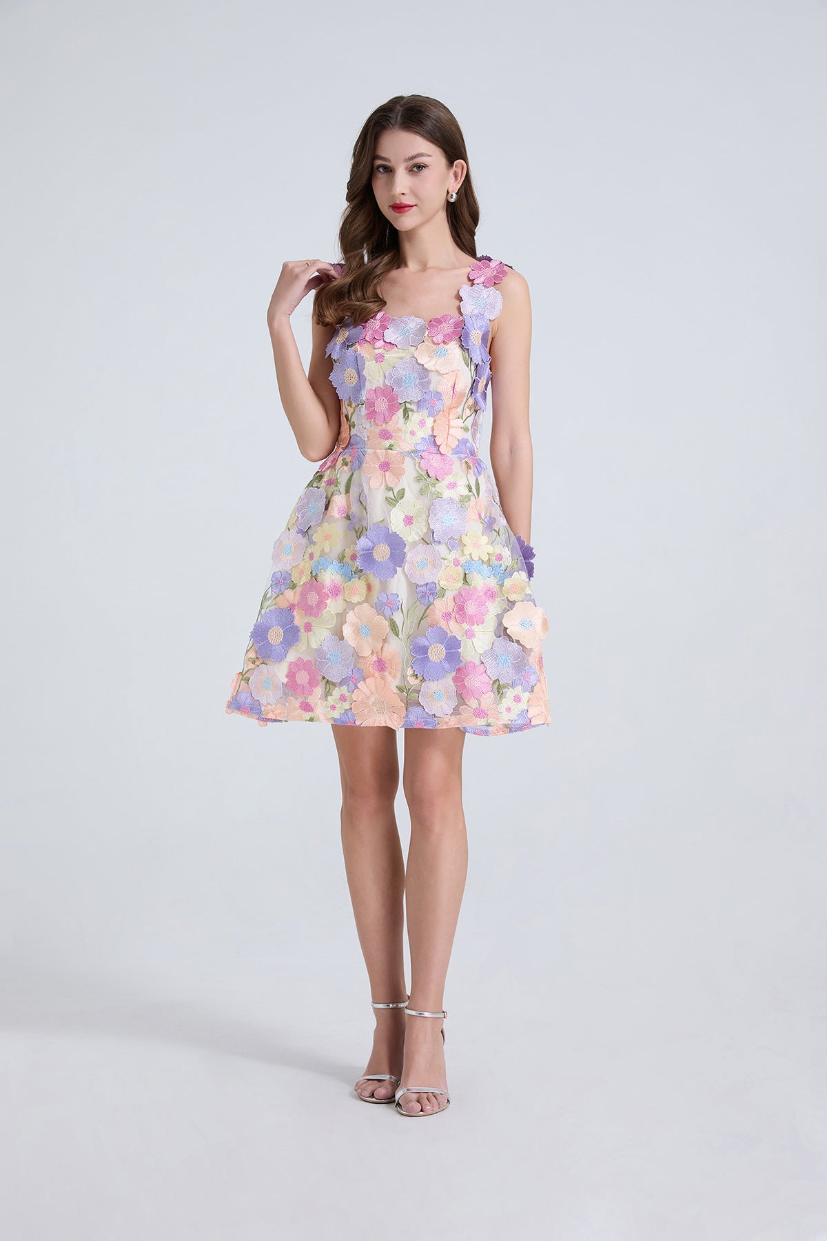 3D FLORAL LACE MINI DRESS FOR PARTY