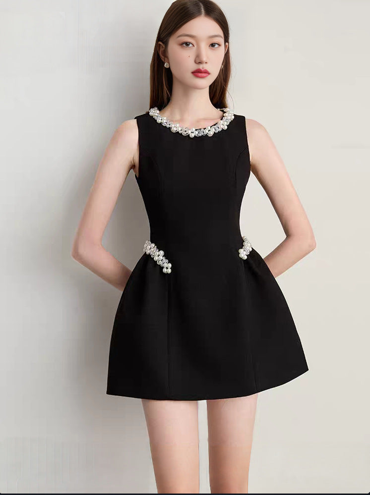ALANI PEARL SLEEVELESS MINI DRESS - BLACK